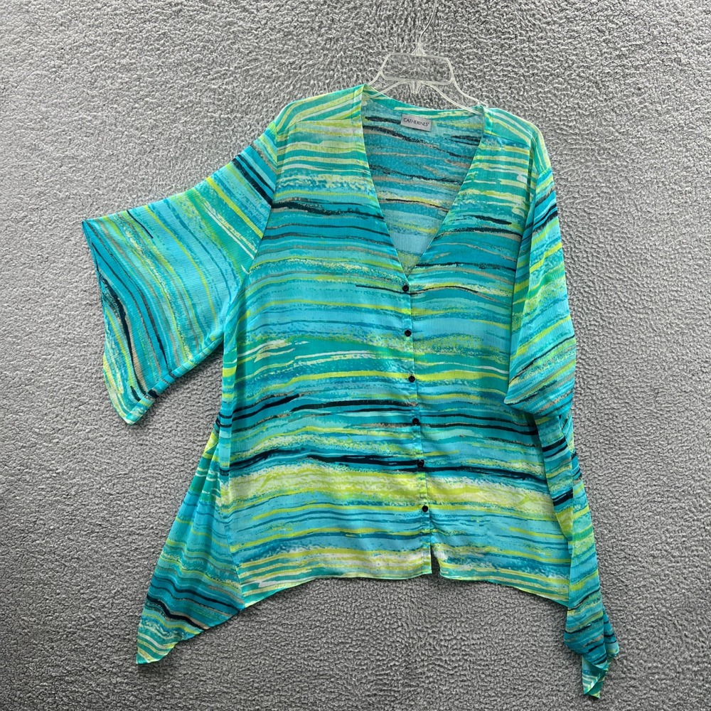 Womens Coastal Tunic Top 3X‎ Abstract Stripe Resort Lagenlook Flowy Vacation